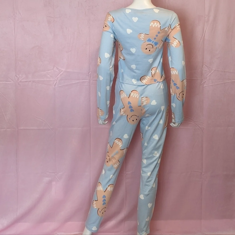 ASOS Light Blue Gingerbread Crop Tee and Matching Leggings Christmas Pajamas